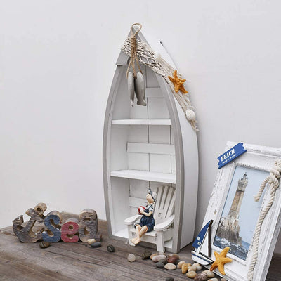 White Nautical Standing Boat, Wood, Plastic, 16.5’’x 8’’x 3’’Inch