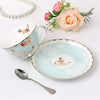 Vintage Tea Cups Saucers Spoons Set, Blue Flower Rose