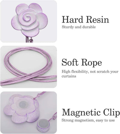 Vintage Resin Flower Magnetic Curtain Tiebacks Purple