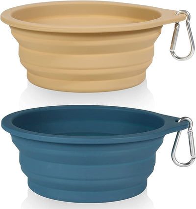 2 Pack Collapsible Dog Bowls, 600ml Travel Bowls (Navy + Khaki)