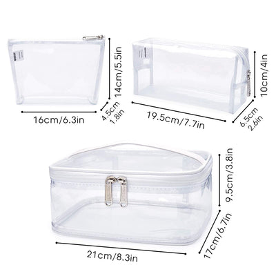 3 Piece Makeup Bag, Medium, M - Clear