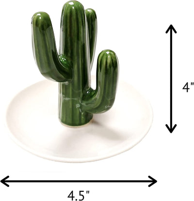 4.5" Glazed Ceramic Ring Dish - Green Cactus