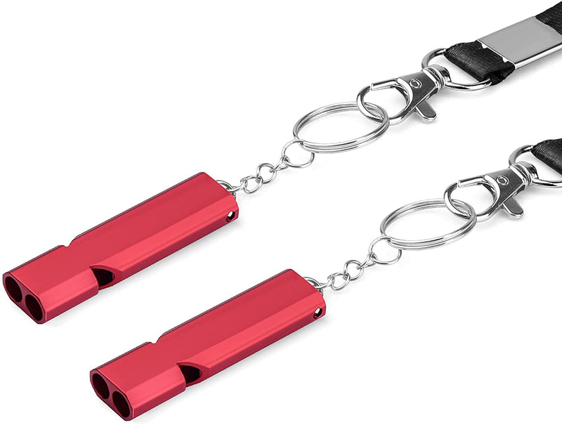 Whistles with carabiner and lanyard, 2 pieces (Red)