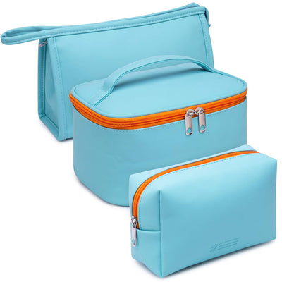 3 Piece Makeup Bag, Large, L - Blue