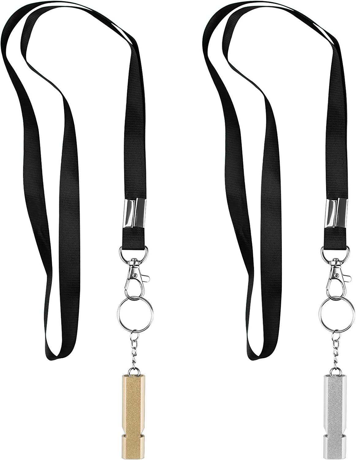 Whistles with carabiner and lanyard, 2 pieces (Silver, Gold)