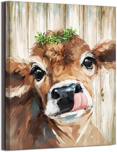 Canvas Cow Print Retro Style,Brown12"x16"...