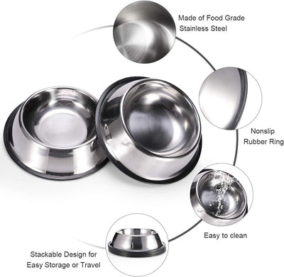 Stainless Steel Pets Bowls, 2 pack,18 oz ea,silver color