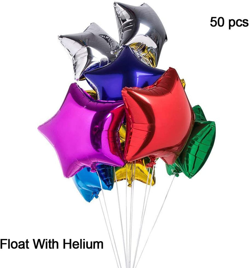 50pcs, 18inch Star Shaped Foil Balloon Multicolor