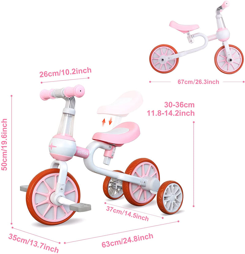 3 in 1 tricycles for children (adjustable seat) Pink