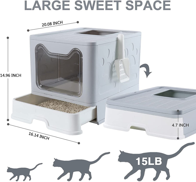 Collapsible Litter Box with Top Entry and Lid (Grey)