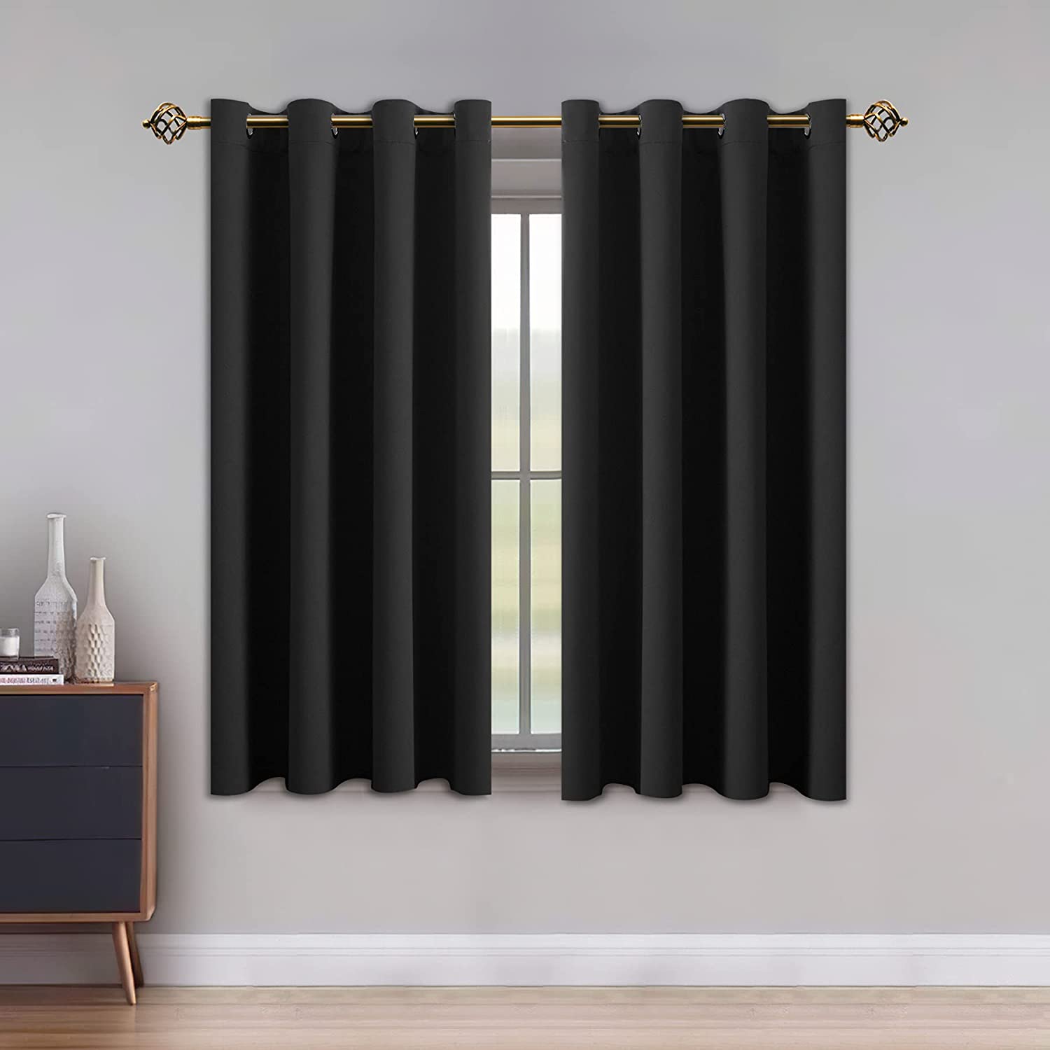 Blackout Curtains, Solid Thermal Insulation 2 Panels, 52 x 63 Inches, Black