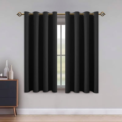 Blackout Curtains, Solid Thermal Insulation 2 Panels, 52 x 63 Inches, Black