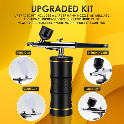 Cordless Airbrush Kit 25 PSI, Art, Drawing, Black-Gold