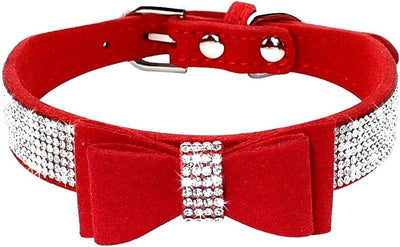 Pet Collar & Leash, Elegant Jeweled, XS, Red-1