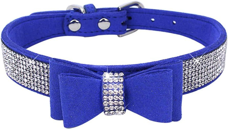 Crystal Dog Collar with Bow, 11-13 inch, Royal Blue