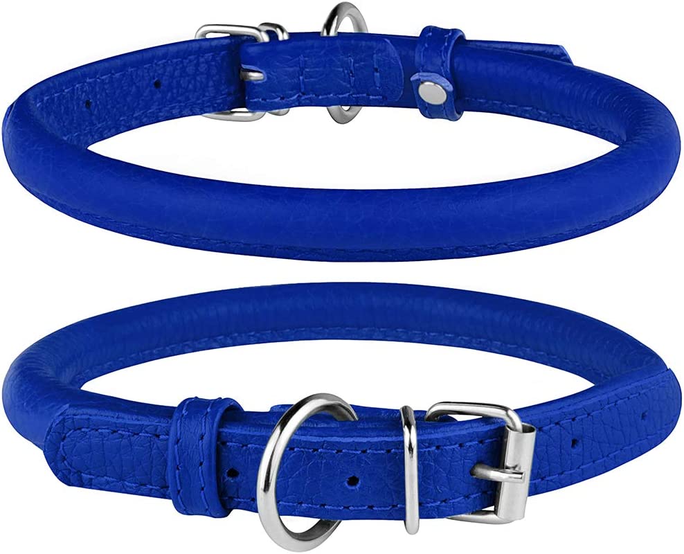 Pet Round Coiled Leather Dog Collar 7-8 Inch (Blue)