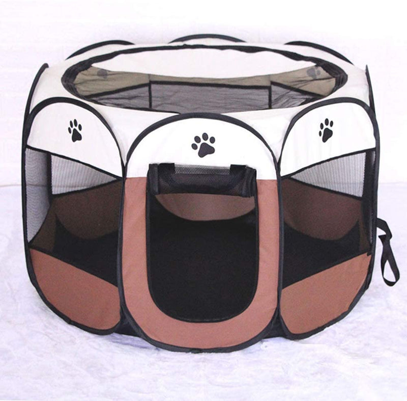 Portable Pet Playpen,34.6"Lx34.6"Wx22.8"H,Coffee,Beige color