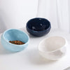 Ceramic Pet Bowls, Set of 2, Non-Slip, 7 Inch (White & Blue)