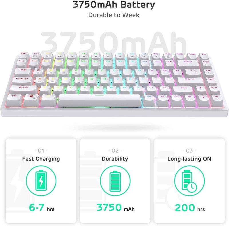 84 key wireless gaming keyboard, Hot-swap Brown Switch (White)