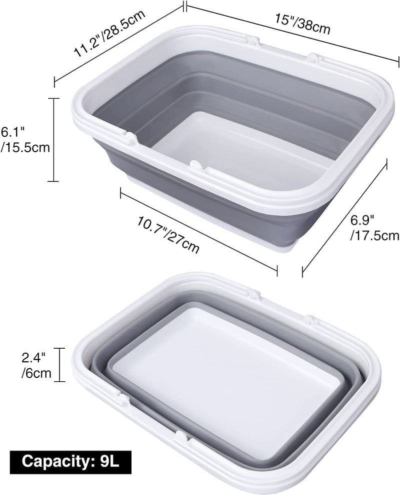 Pack of 2 folding sinks, 9L capacity, color: grey and green