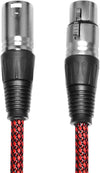 3Pin XLR Braided Microphone Cable, Red, 2-Pack (3ft)