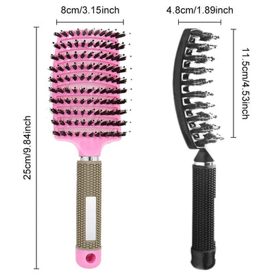 Hair brush with curved bristles, 2 pcs, Color: black+pink