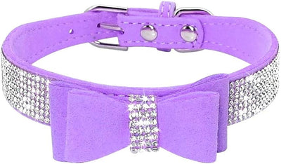 Pet Collar & Leash, Elegant Jeweled, XS, Purple-1