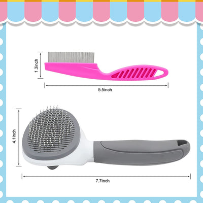 Pet brush and comb, gray-pink, 2pcs