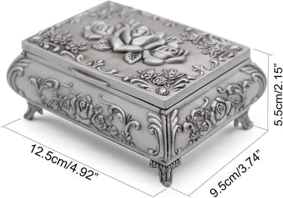 Rectangular Vintage Metal Rose Pattern Jewelry Box