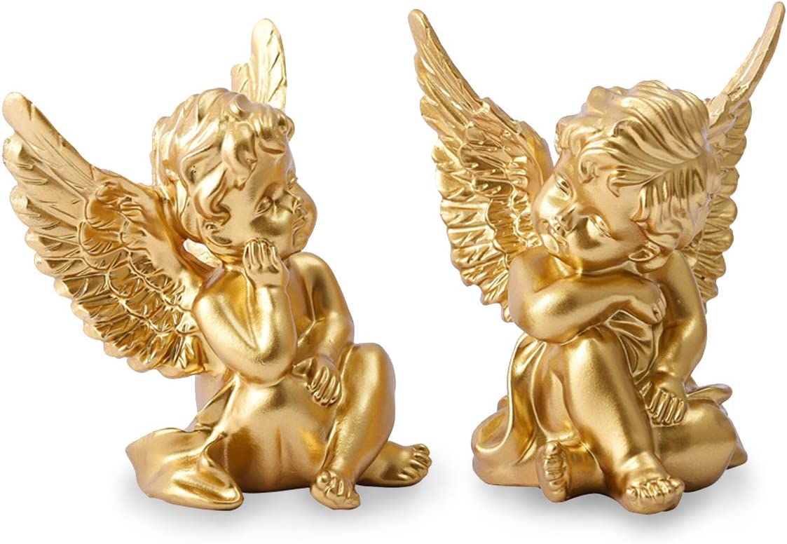 Cherubs statue x 2, Resin, Golden Angels, 4 Inches