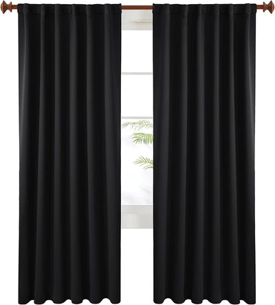 Solid Back Tab Blackout Curtains with Rod Pocket (52 '' x 95 '' Black, Set of 2 Panels)