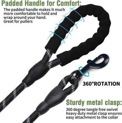 2 Pack 5' Heavy Duty Dog Leashes, Set 5 / Black / Black