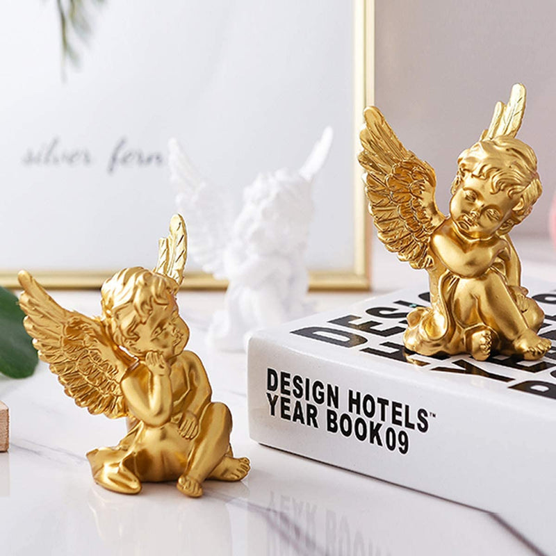 Cherubs statue x 2, Resin, Golden Angels, 4 Inches