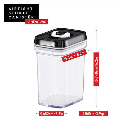 Set of 6 Airtight Kitchen Storage Containers with Black Lids