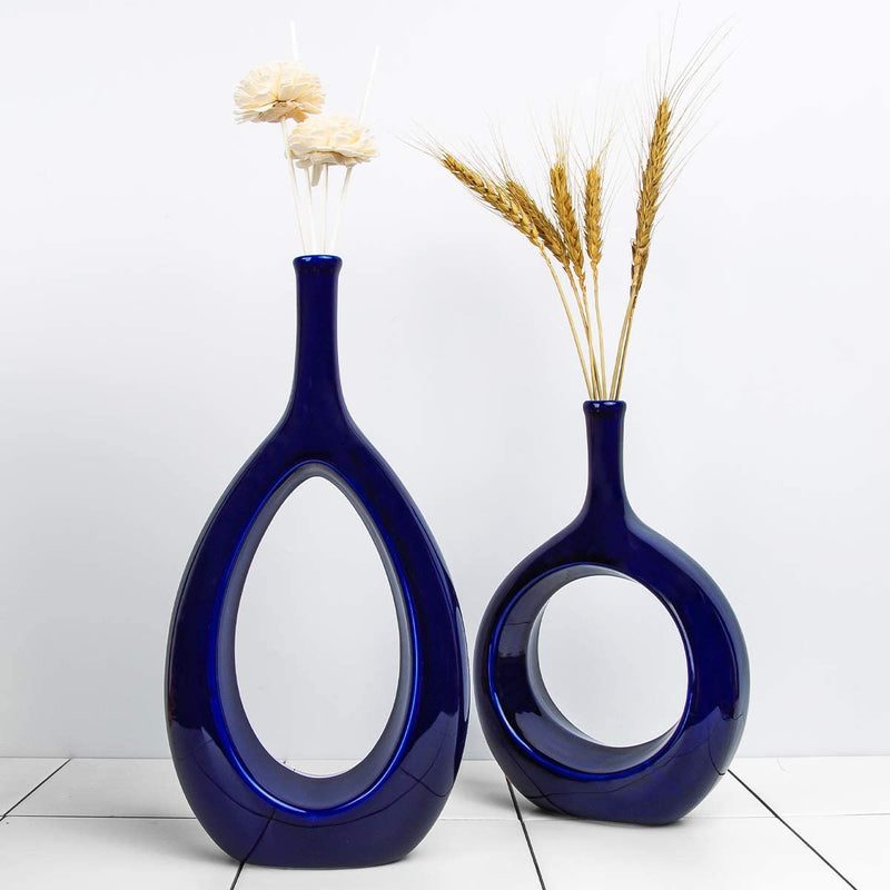 Set of 2 ceramic vases for centerpieces, Blue