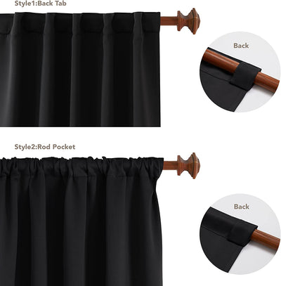 Solid Back Tab Blackout Curtains with Rod Pocket (52 '' x 95 '' Black, Set of 2 Panels)