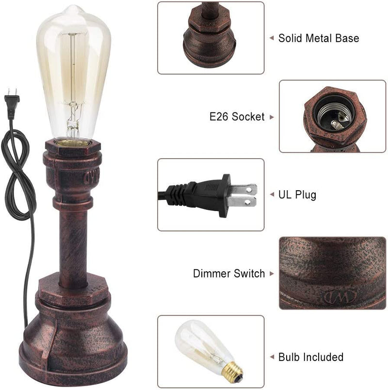 Dimmable vintage lamp with bulb, Color: 1 Pack