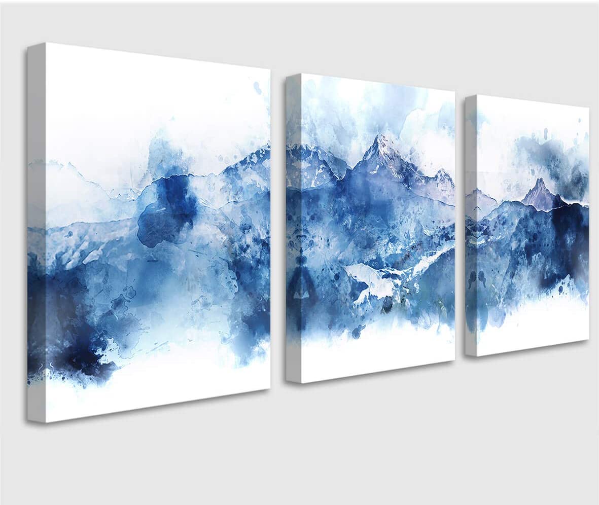 Blue Mountain Abstract Canvas 3 Piece Set