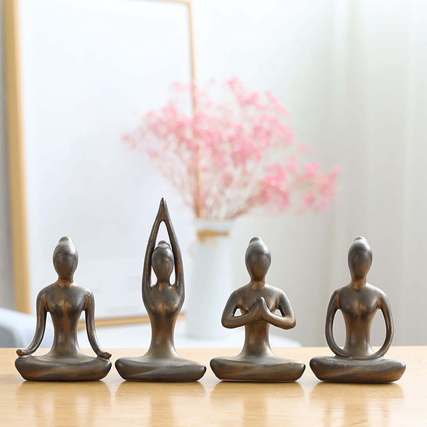 Yoga Posture Statues x 4, Ceramic, Gold Patina