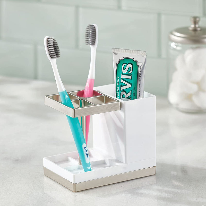 Decorative plastic holder for toothbrushes and toothpaste