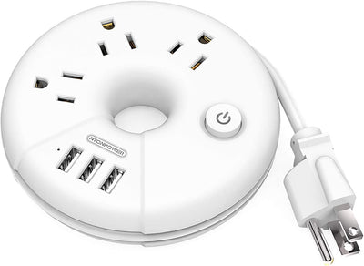 Power strip, 3 outlets 3 USB, white