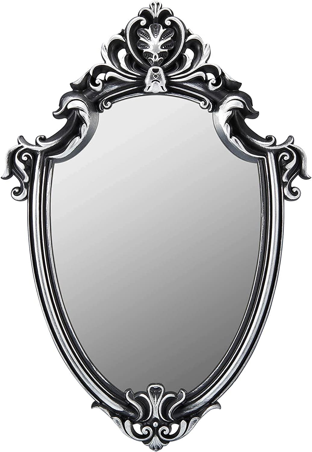 Wall Mirror of Antique Silver Shield Shape, 16" L x 11" W