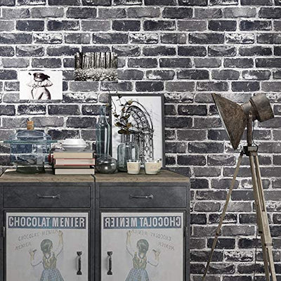 Vintage Rustic Brick Wallpaper, Gray (17.3" x 118")