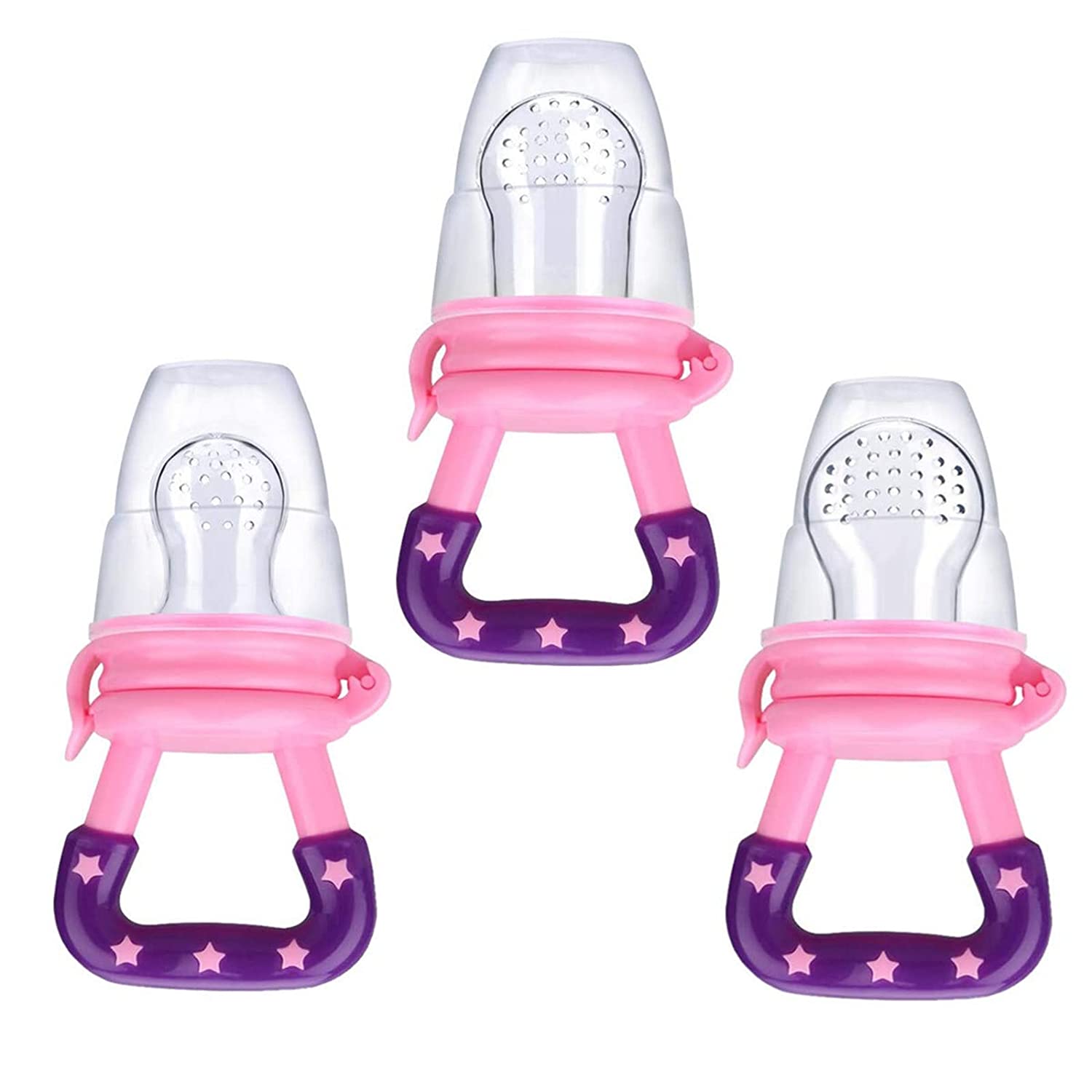 3-Pack silicone fruit baby feeders, pink color