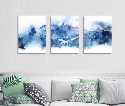 Blue Mountain Abstract Canvas 3 Piece Set