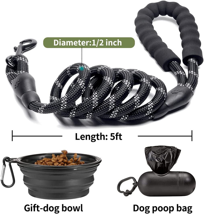 2 Pack 5' Heavy Duty Dog Leashes, Set of 8/Black/Olive