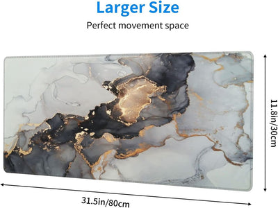 Mouse pad, non-slip rubber base, 31.5 x 11.8 inches, Gold Marble