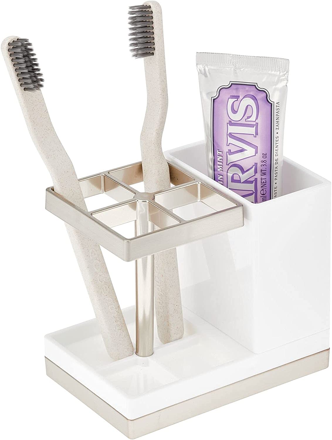 Decorative plastic holder for toothbrushes and toothpaste