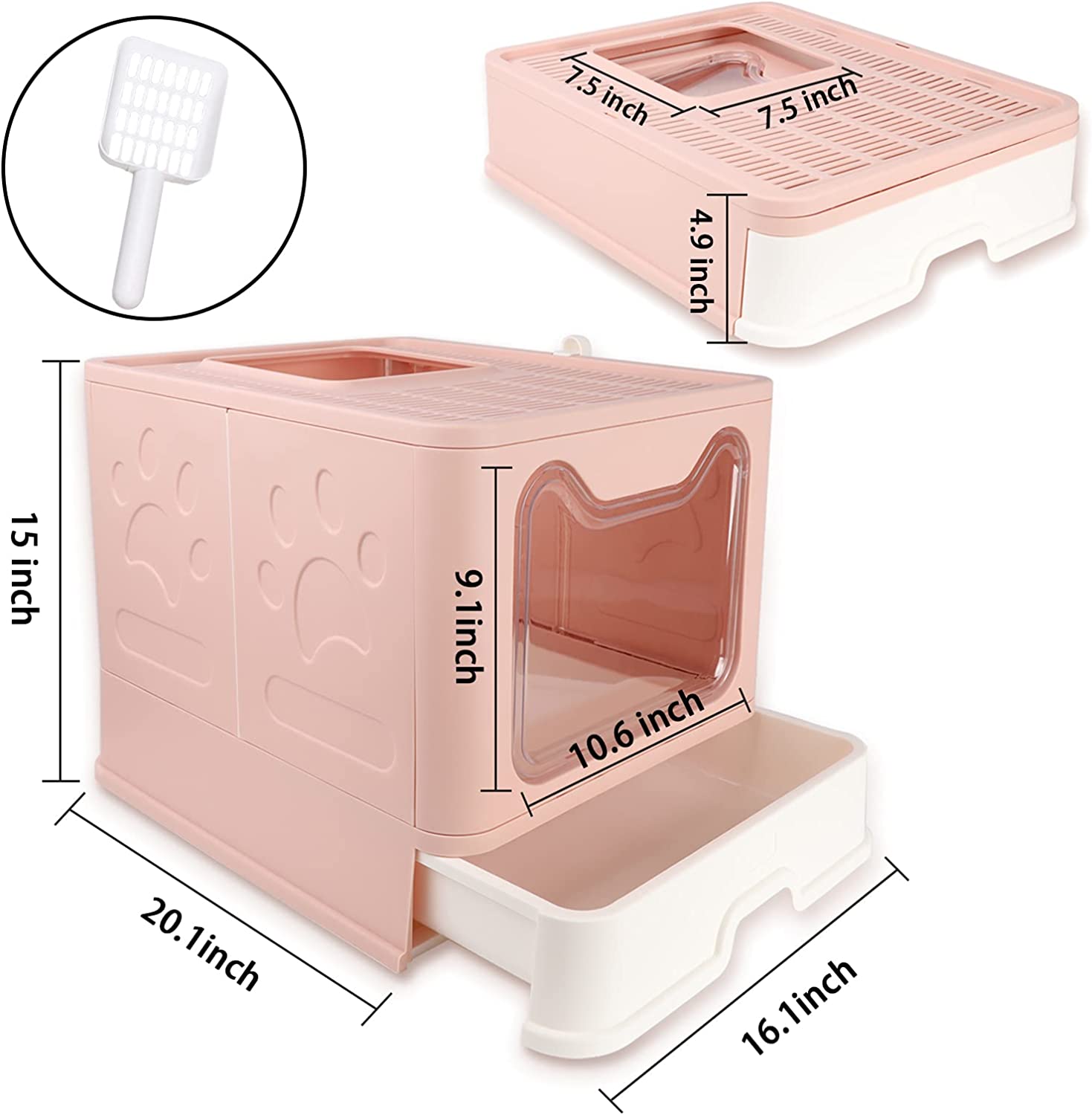 Collapsible litter box with lid for pets, pink