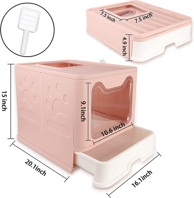 Collapsible litter box with lid for pets, pink